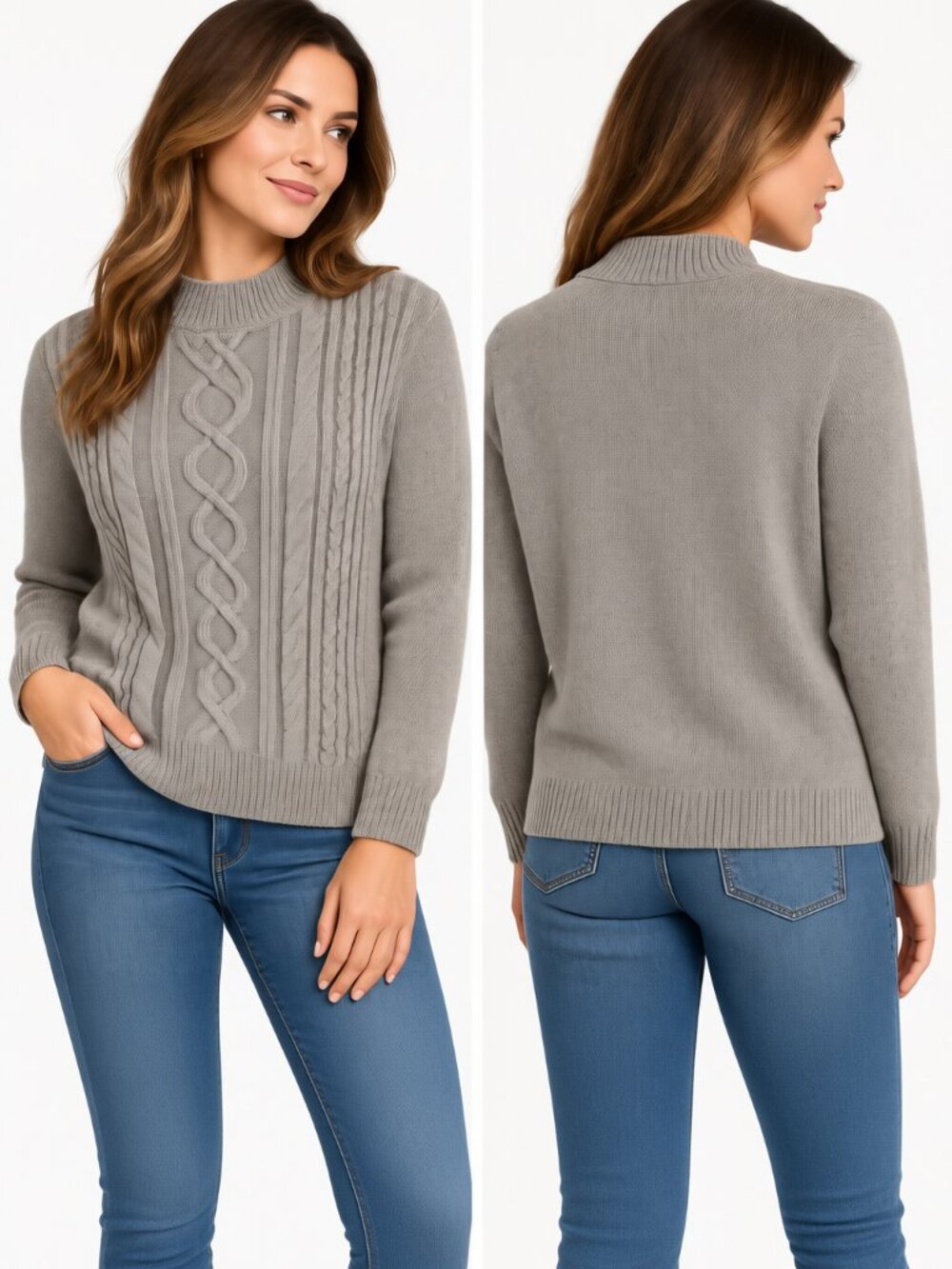 Karen Scott Women's Gray Cable Knit Mock Neck Sweater Size L NWT